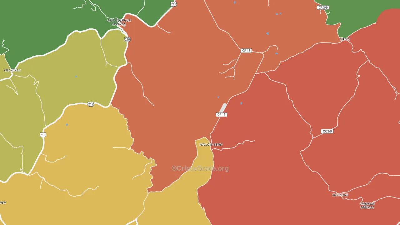 Glace, WV Map of Theft Rates