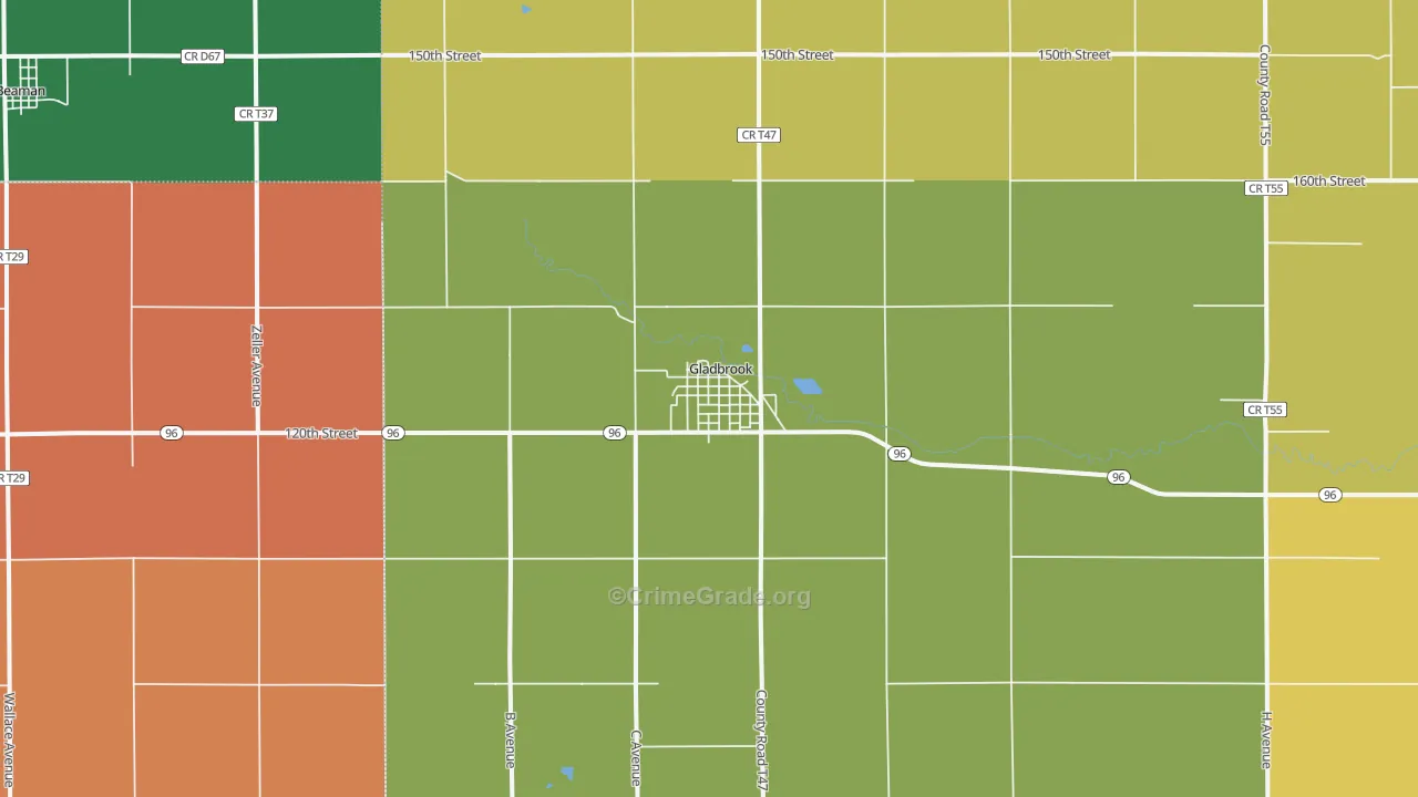 Gladbrook, IA Map of Theft Rates