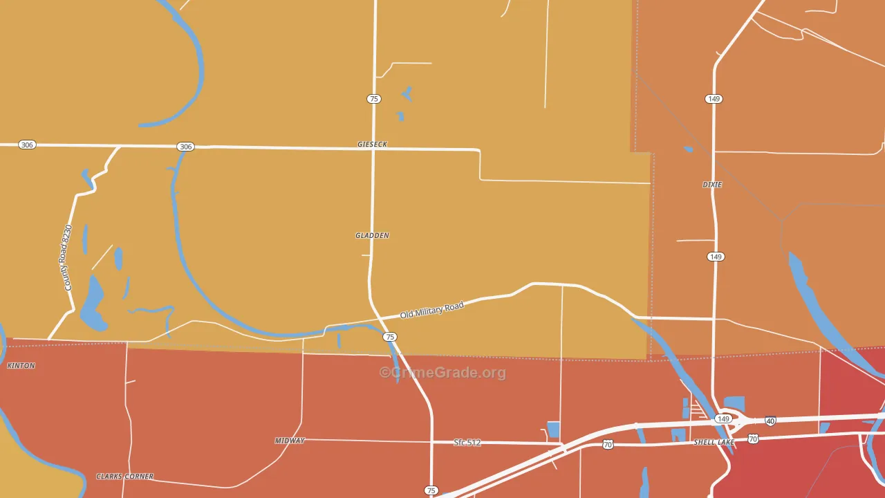 Gladden, AR Map of Theft Rates
