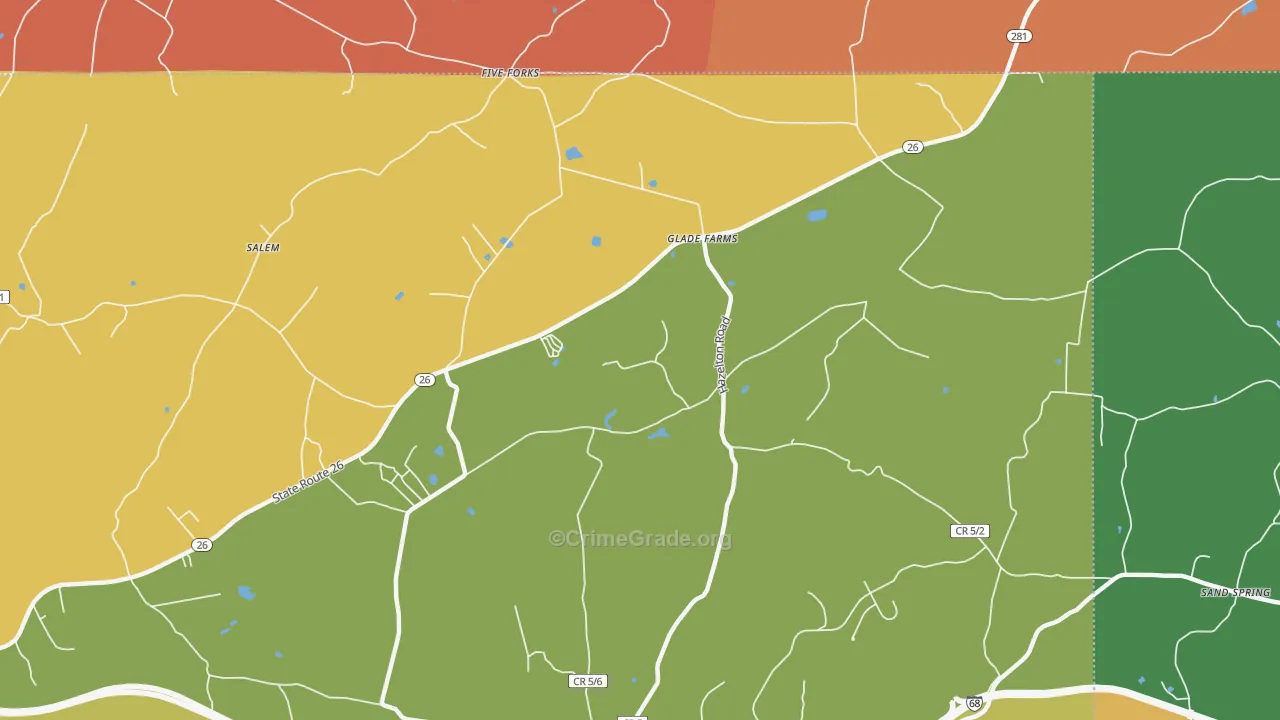 Glade Farms, WV Map of Theft Rates