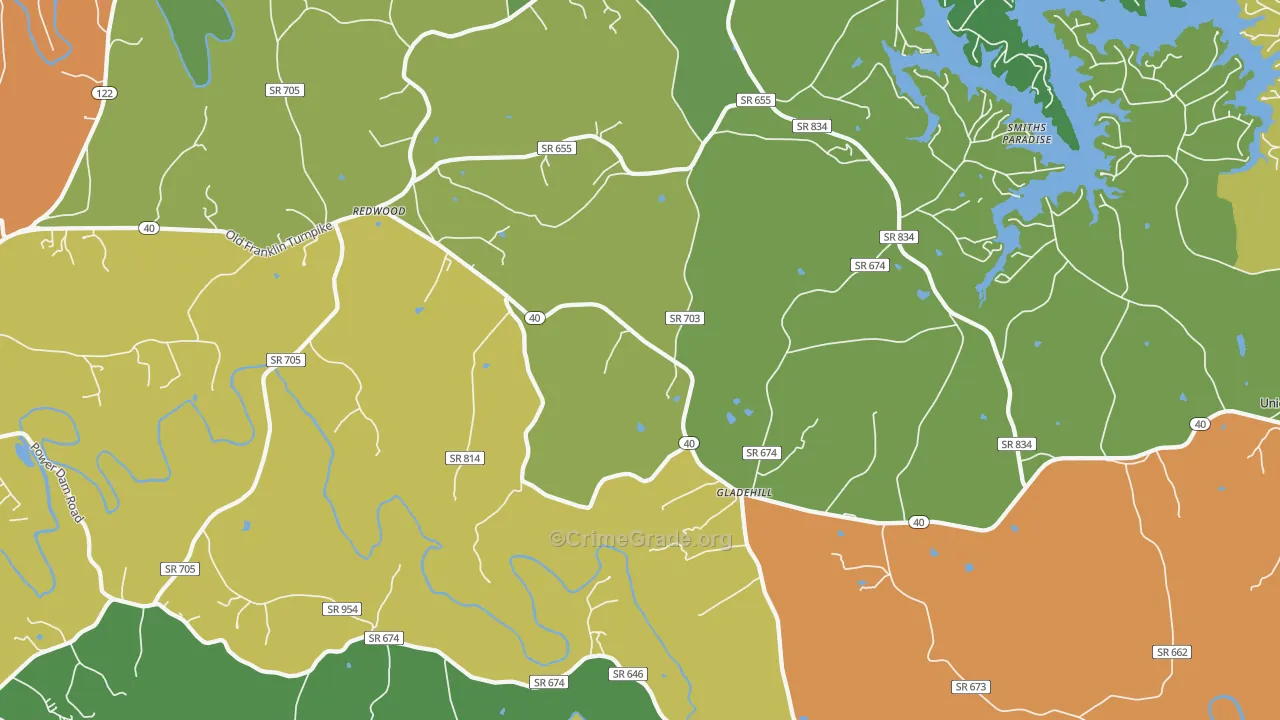 Glade Hill, VA Map of Theft Rates