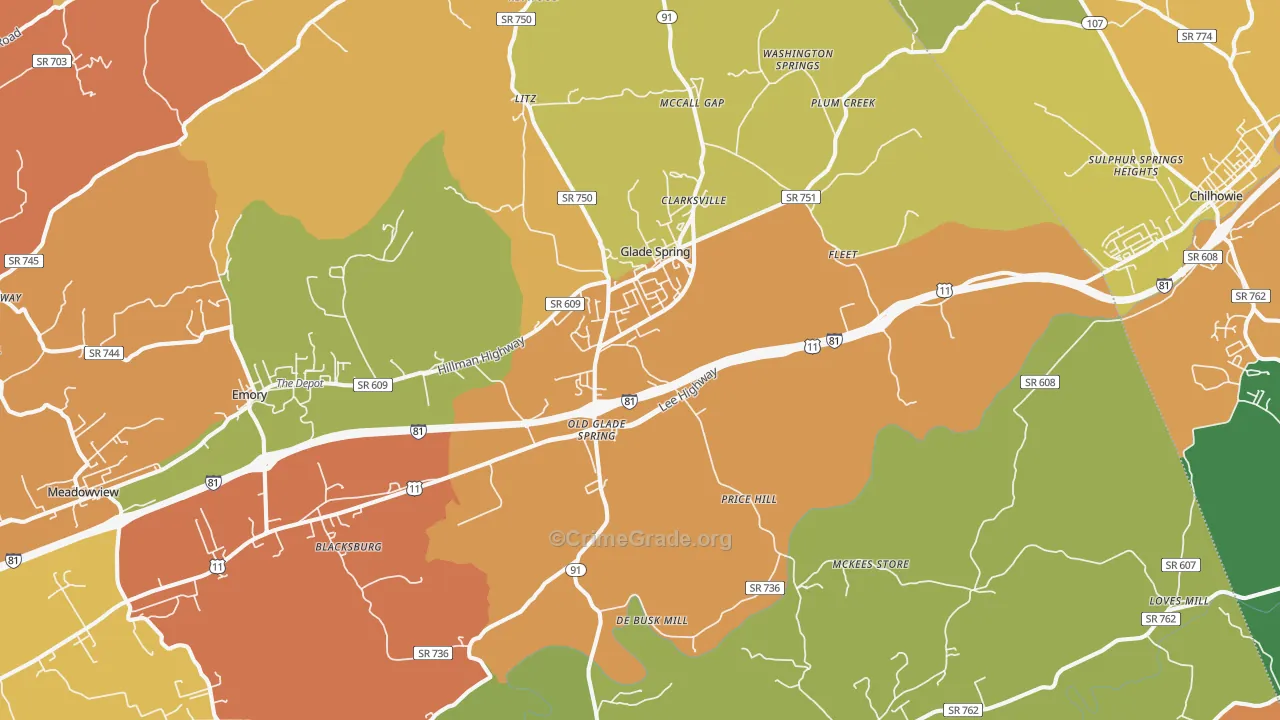 Glade Spring, VA Map of Theft Rates