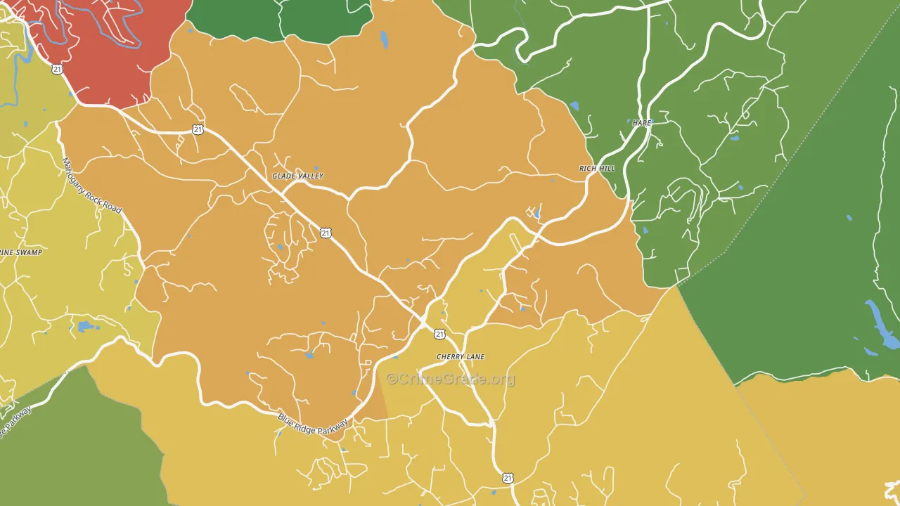 Glade Valley, NC Map of Theft Rates