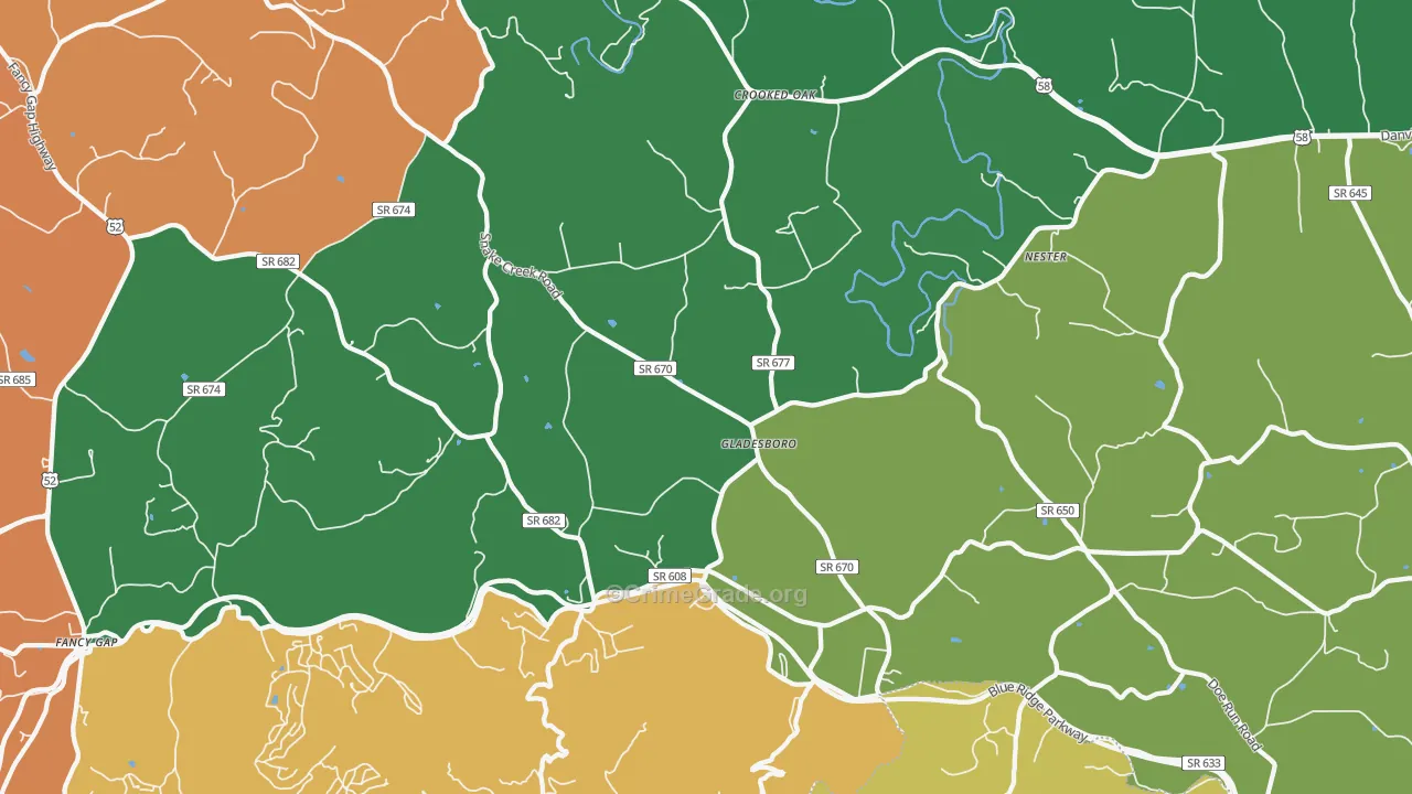 Gladesboro, VA Map of Theft Rates