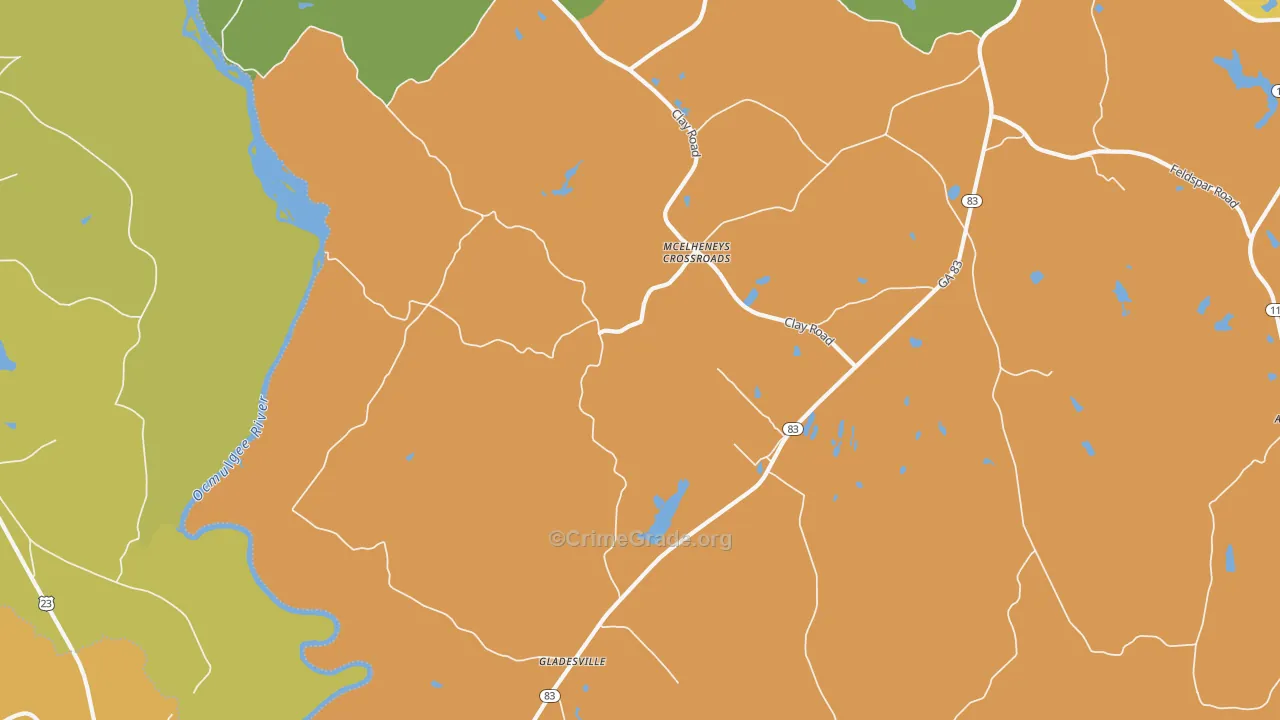 Gladesville, GA Map of Theft Rates