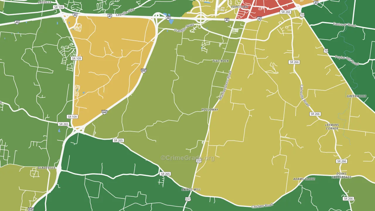 Gladeville, TN Map of Theft Rates
