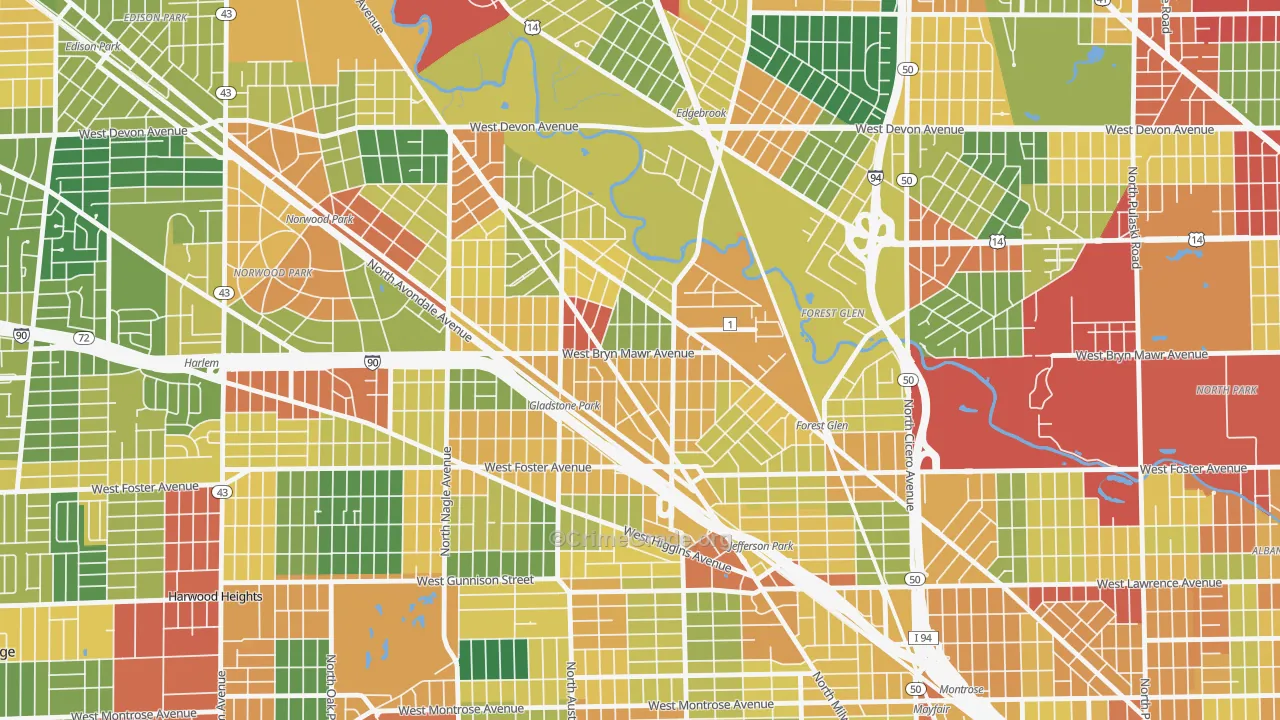 Gladstone, Chicago, IL Map of Theft Rates