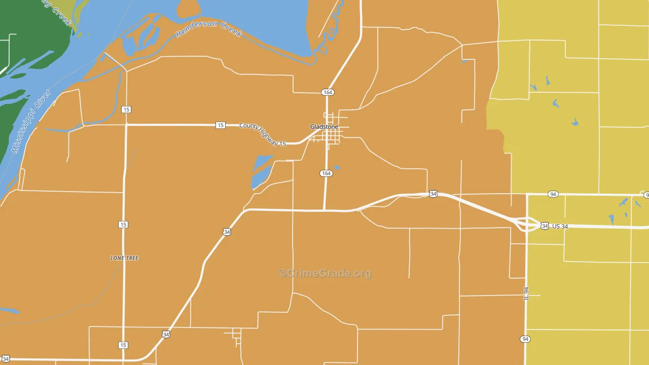 Gladstone, IL Map of Theft Rates