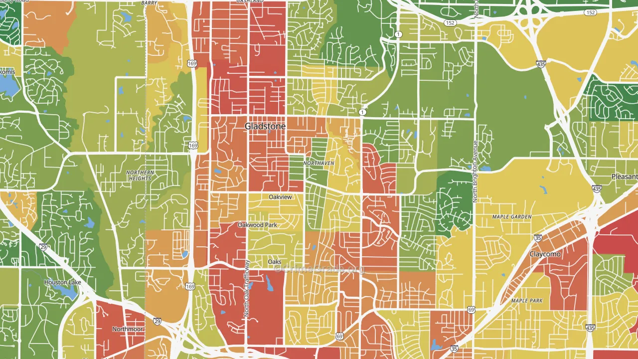 Gladstone, MO Map of Theft Rates