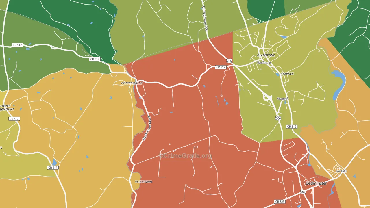 Gladstone, NJ Map of Theft Rates