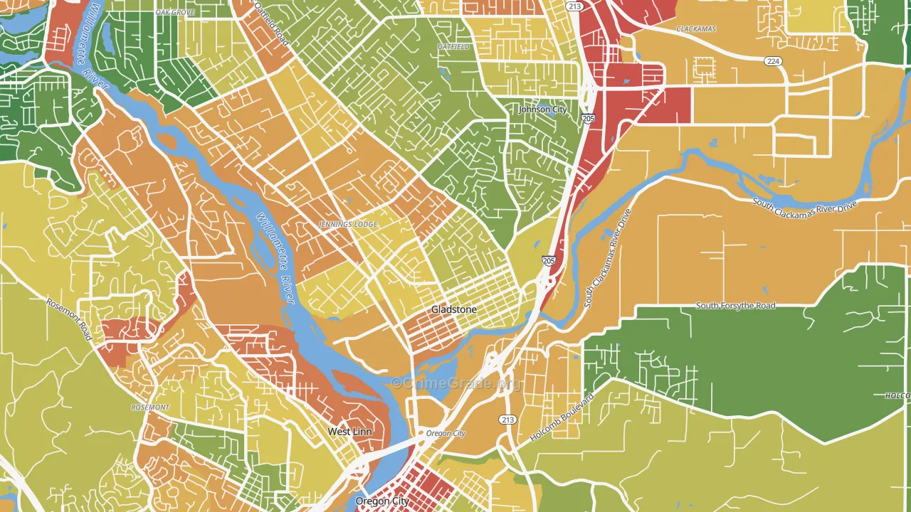 Gladstone, OR Map of Theft Rates