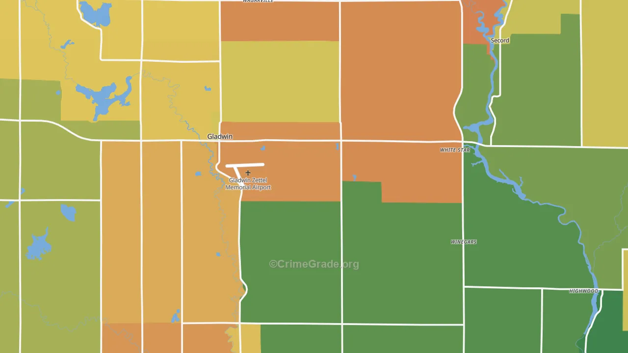Gladwin County, MI Map of Theft Rates