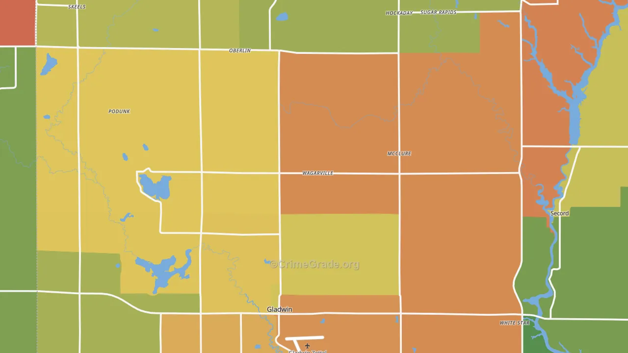 Gladwin, MI Map of Theft Rates