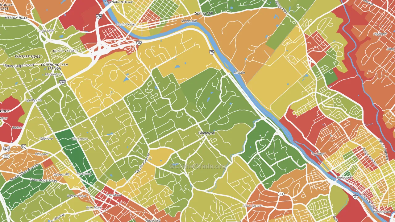 Gladwyne, PA Map of Theft Rates