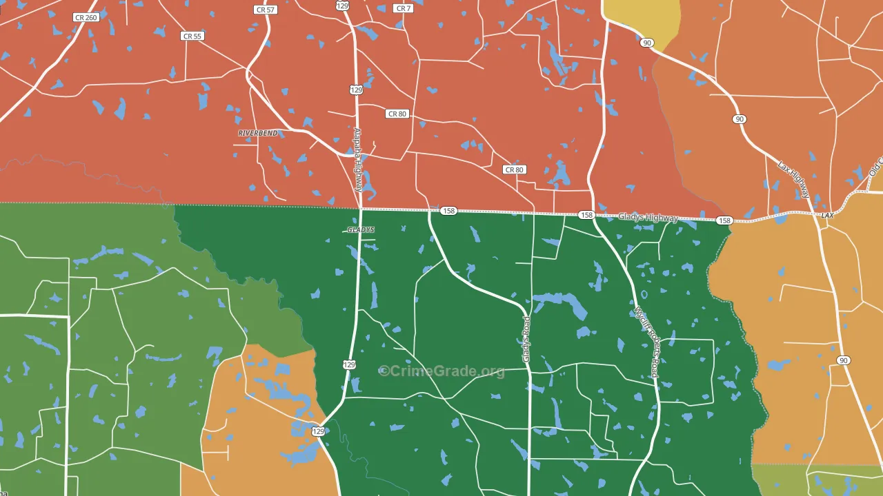 Gladys, GA Map of Theft Rates