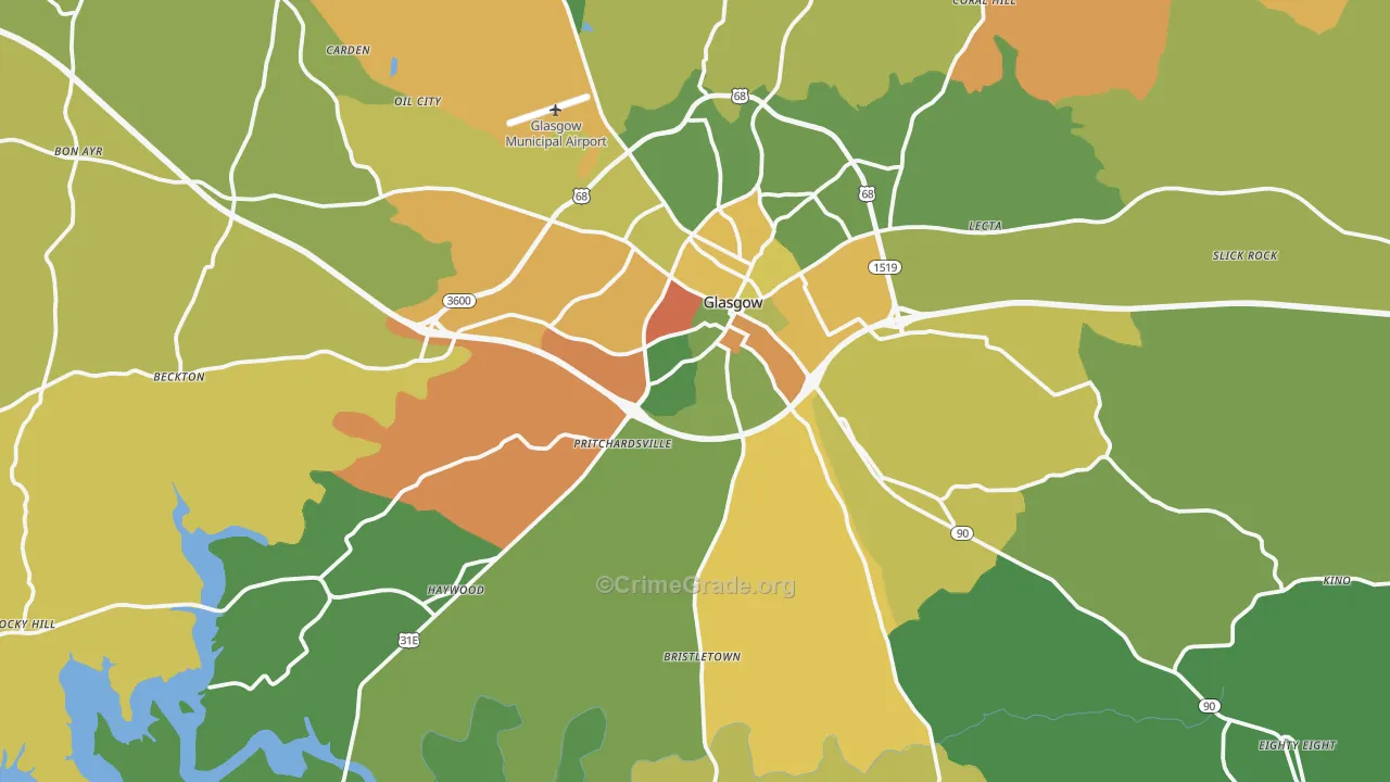 Glasgow, KY Map of Theft Rates