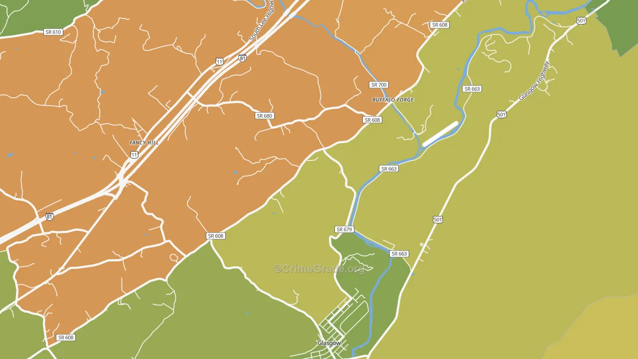 Glasgow, VA Map of Theft Rates