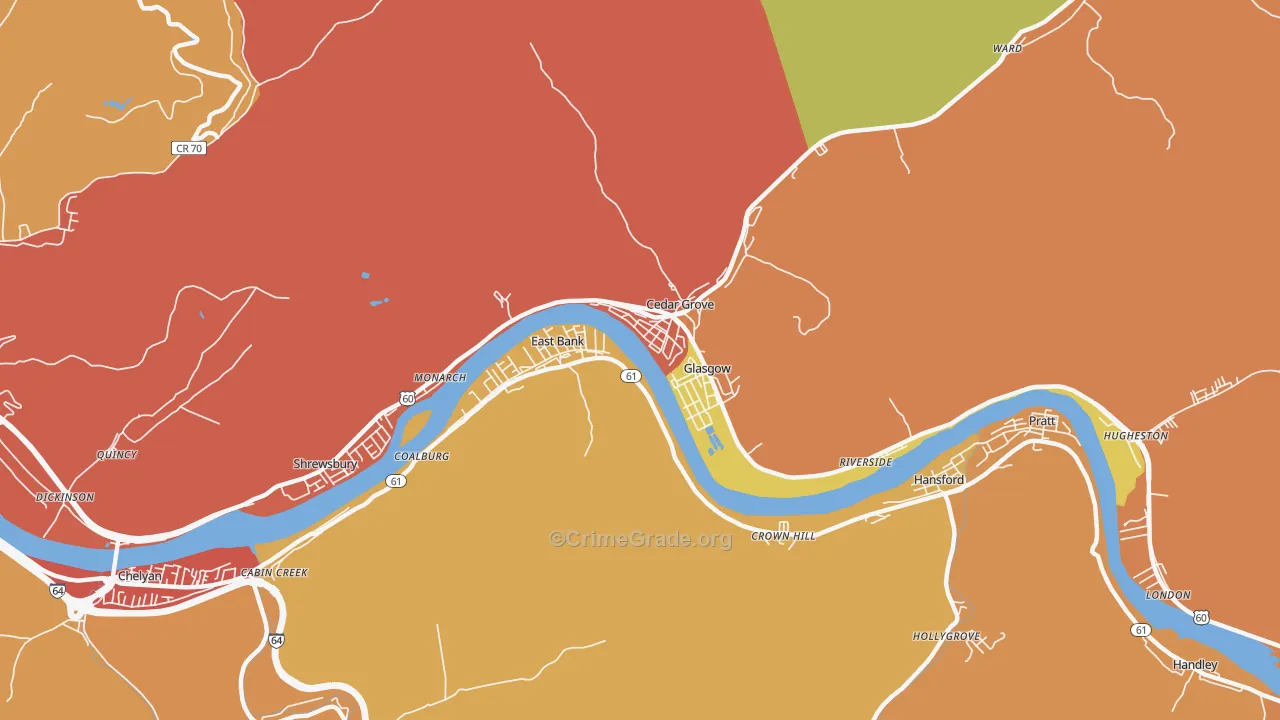 Glasgow, WV Map of Theft Rates