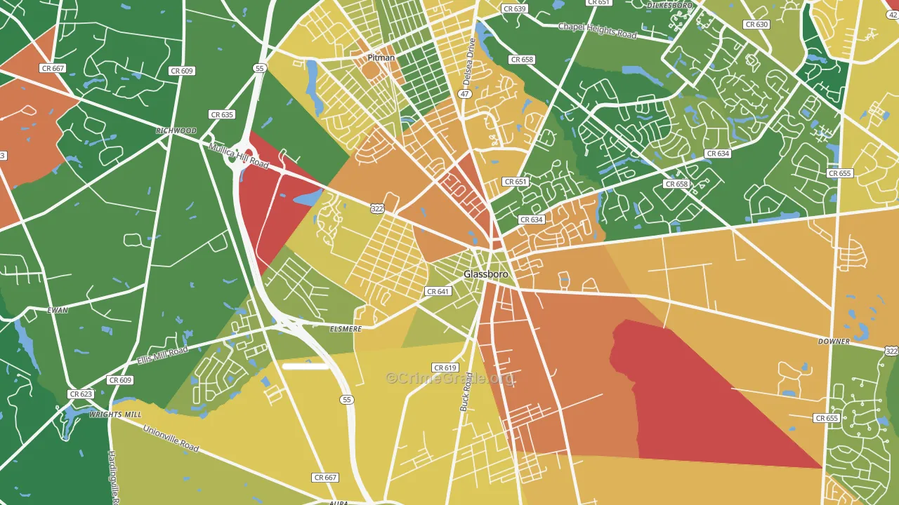 Glassboro, NJ Map of Theft Rates