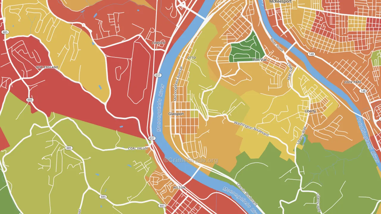 Glassport, PA Map of Theft Rates