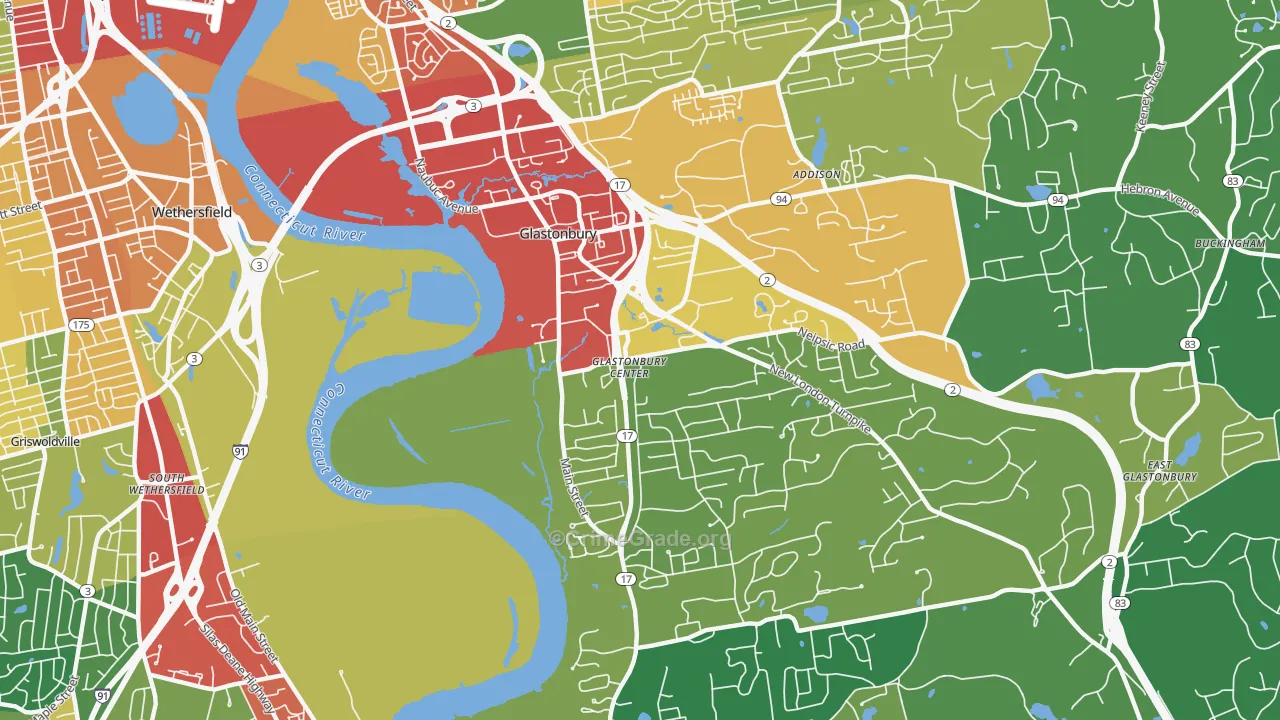 Glastonbury Center, CT Map of Theft Rates