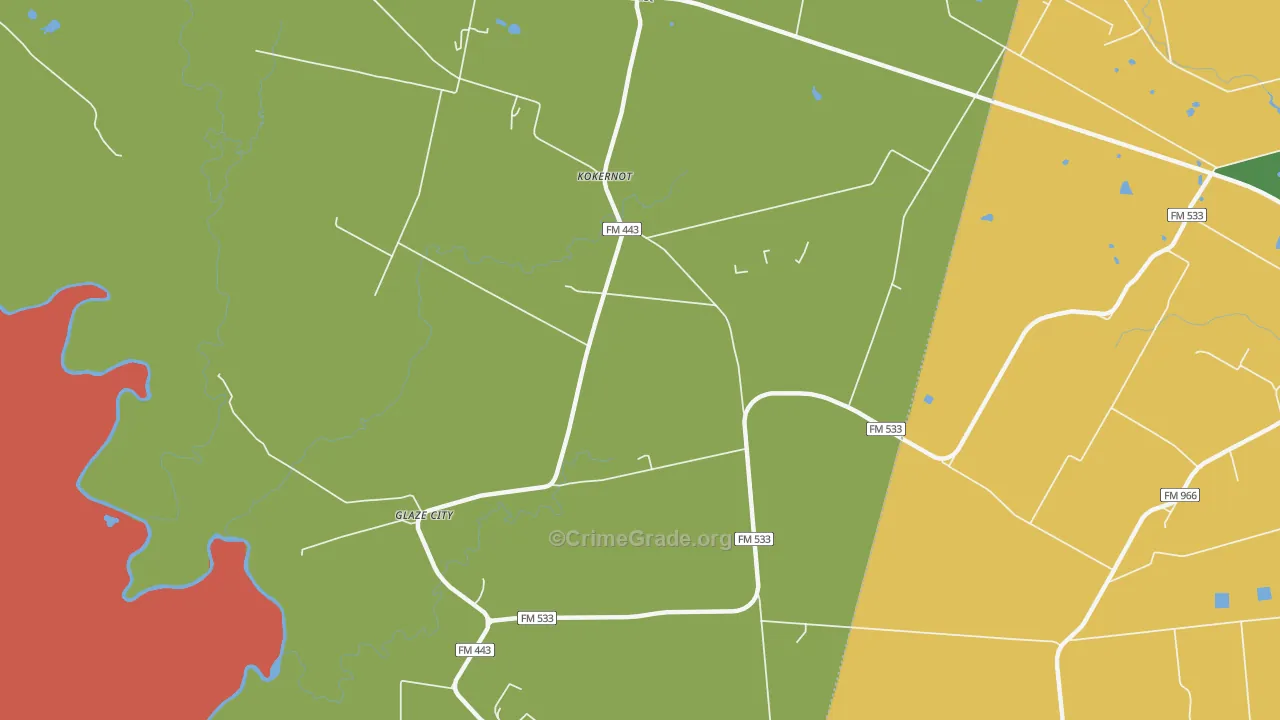 Glaze City, TX Map of Theft Rates