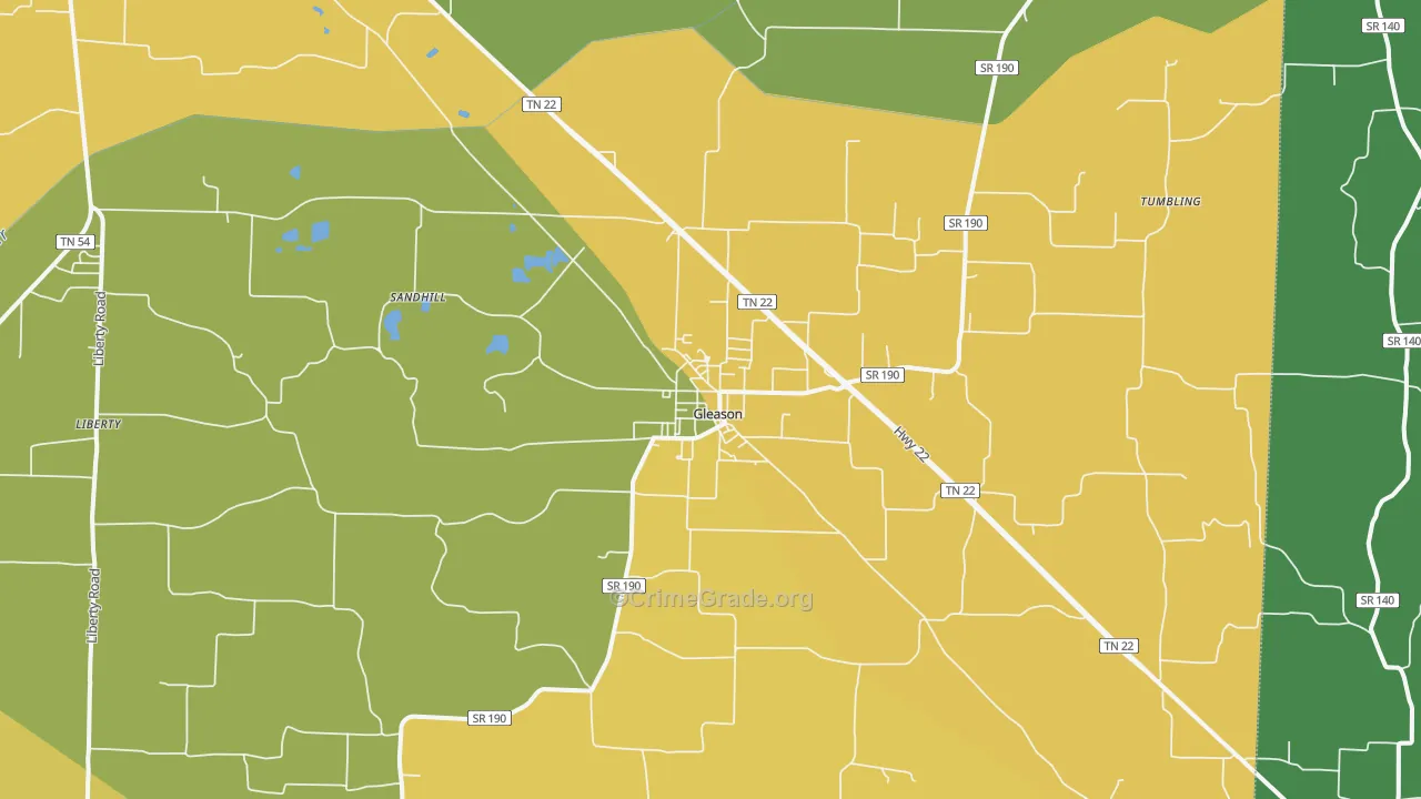 Gleason, TN Map of Theft Rates