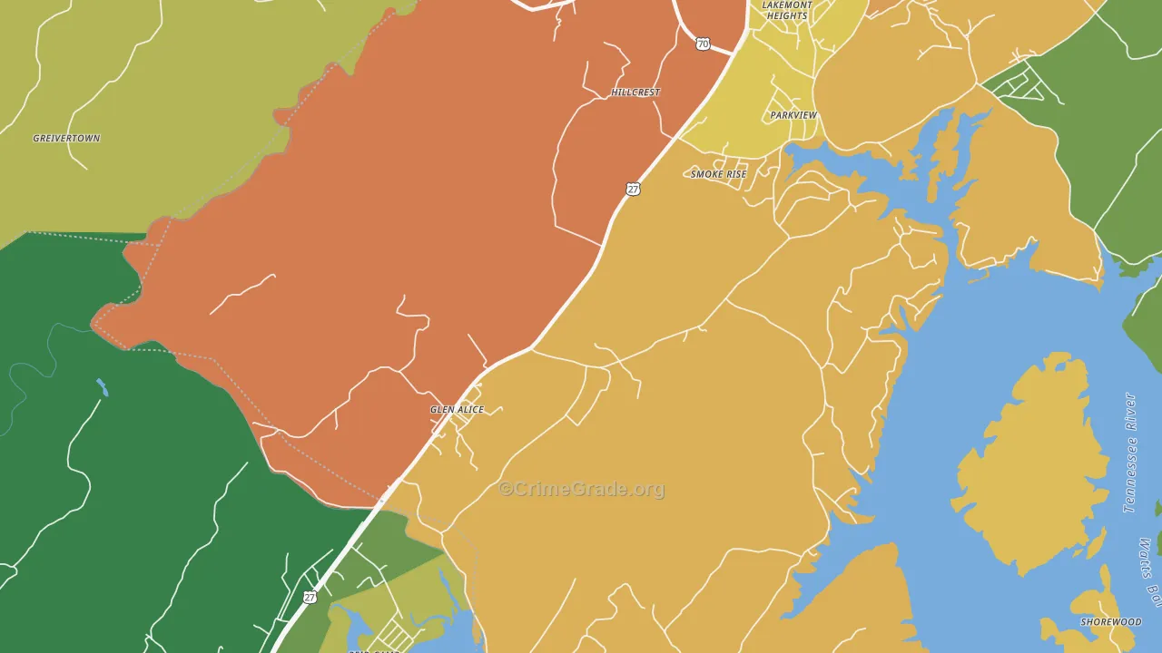 Glen Alice, TN Map of Theft Rates