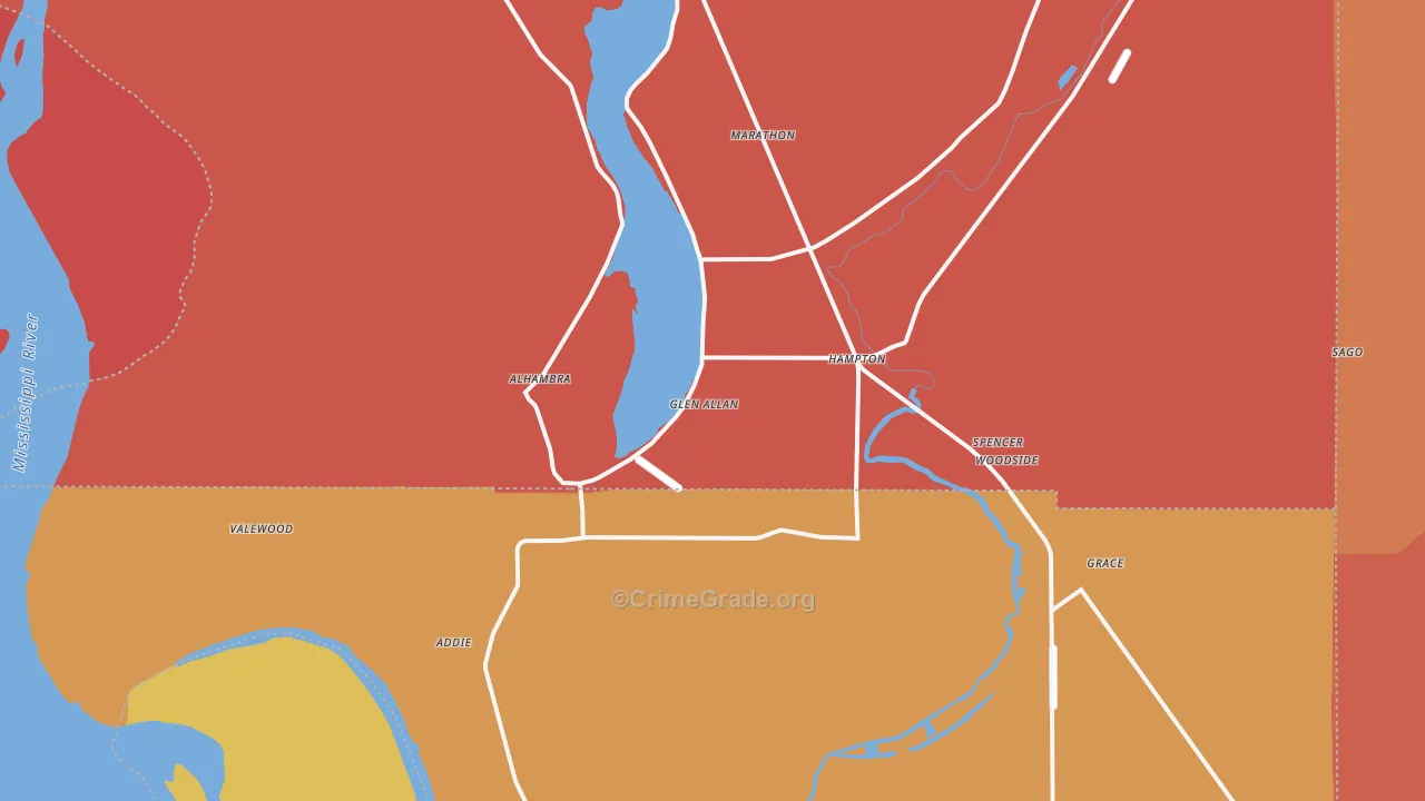 Glen Allan, MS Map of Theft Rates