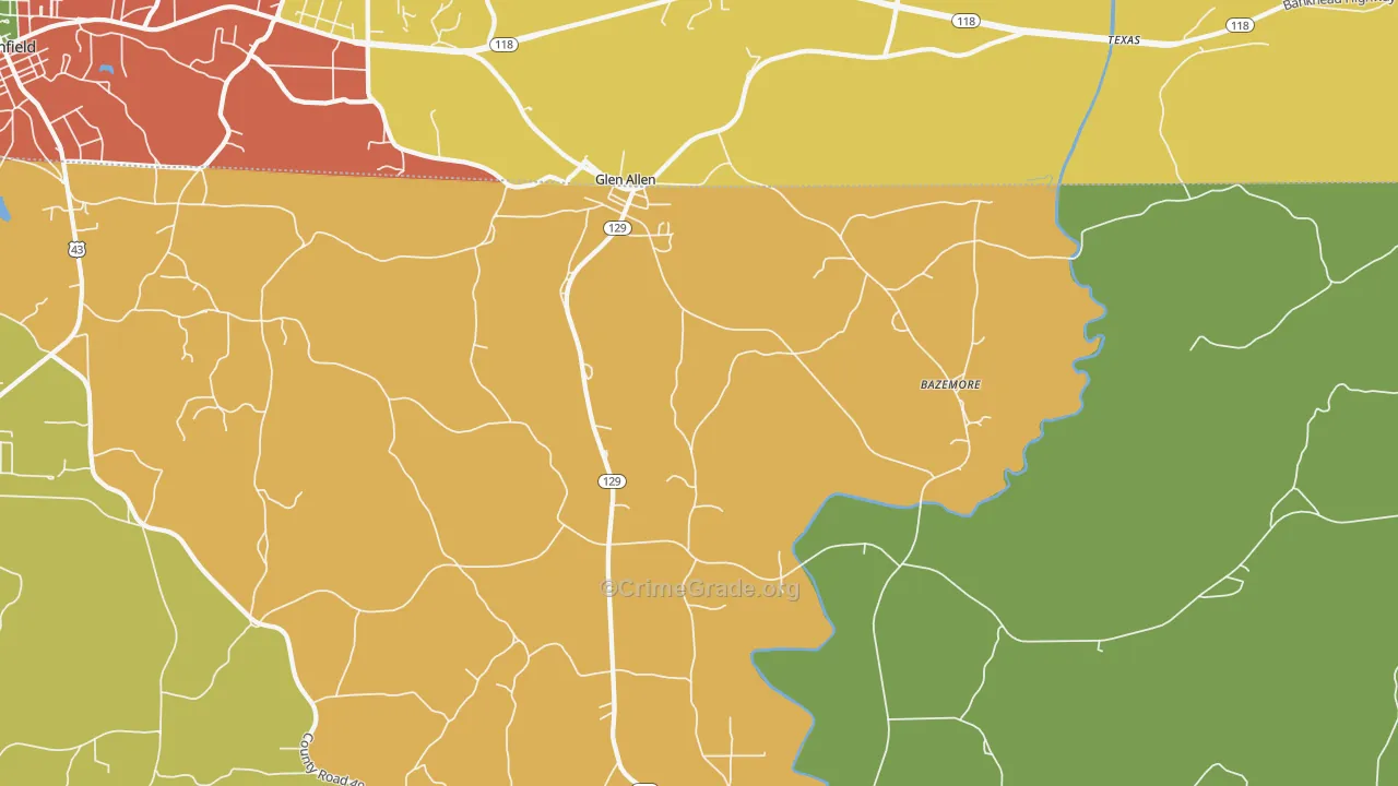 Glen Allen, AL Map of Theft Rates
