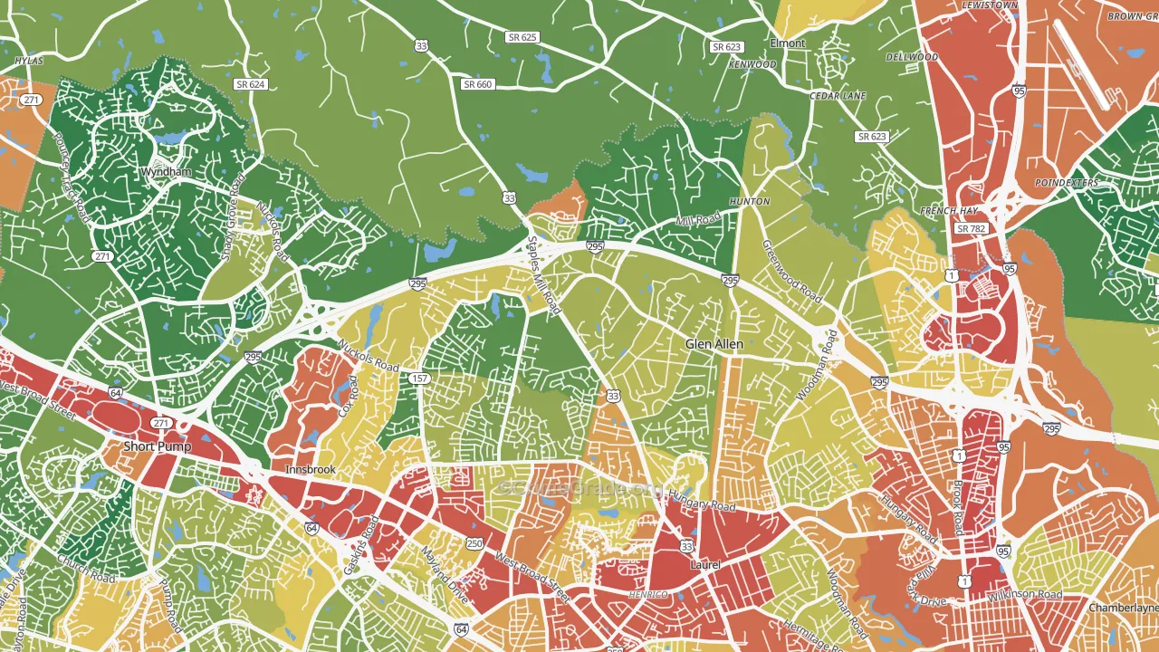 Glen Allen, VA Map of Theft Rates