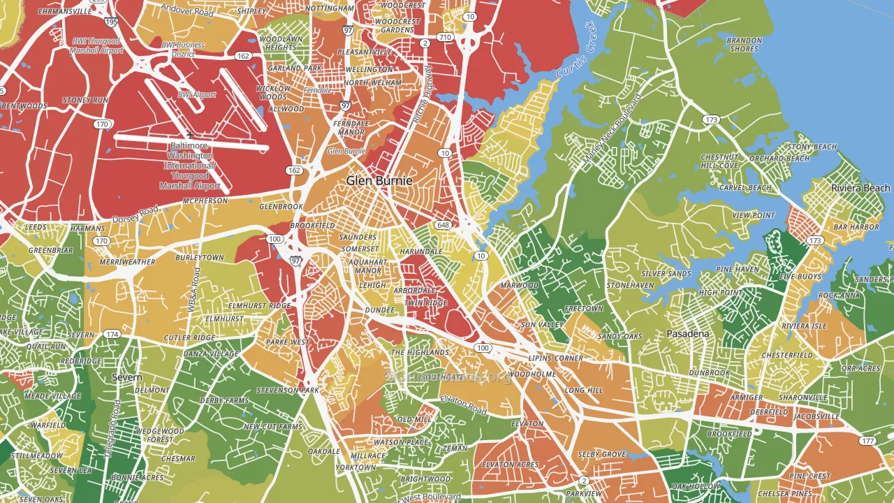 Glen Burnie, MD Map of Theft Rates