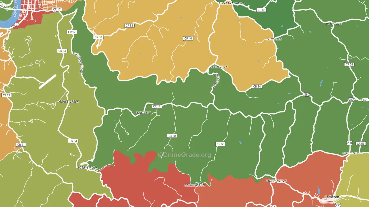 Glen Easton, WV Map of Theft Rates