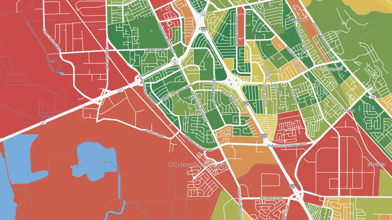 Glen Eden, Hayward, CA Map of Theft Rates
