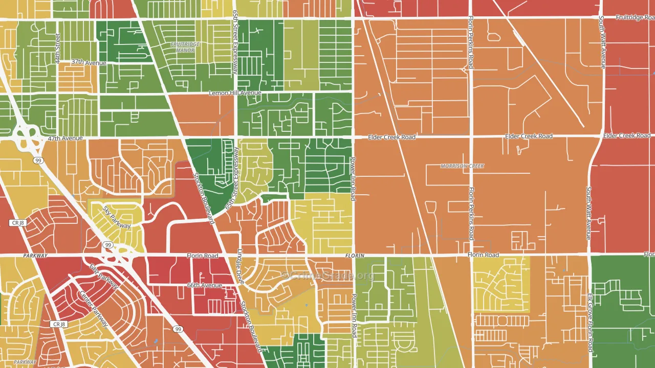 Glen Elder, Sacramento, CA Map of Theft Rates