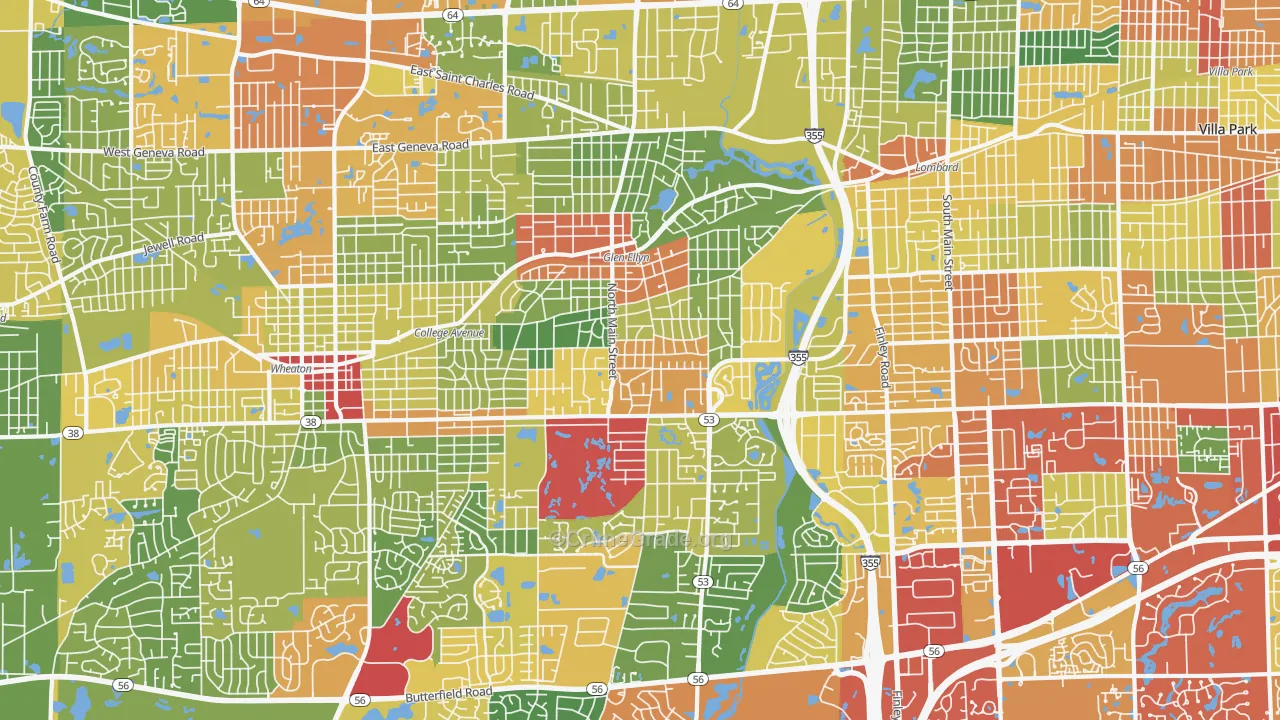 Glen Ellyn, IL Map of Theft Rates