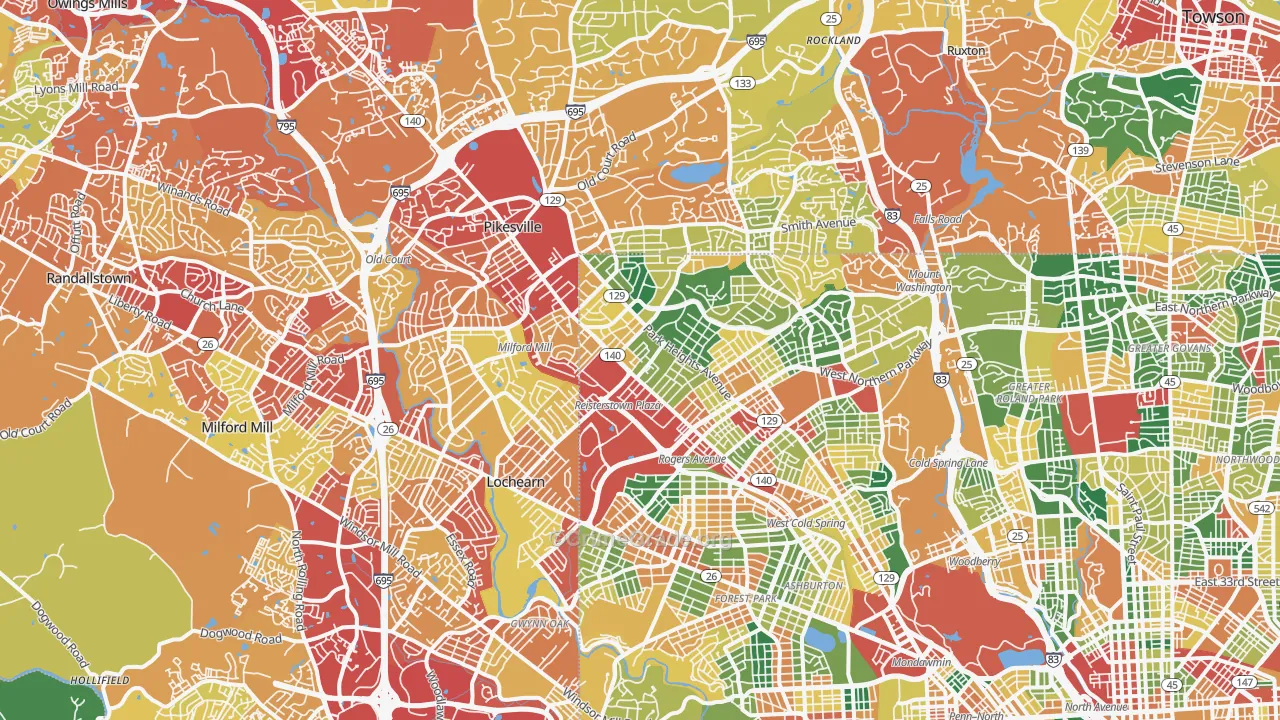 Glen-Fallstaff, Baltimore, MD Map of Theft Rates