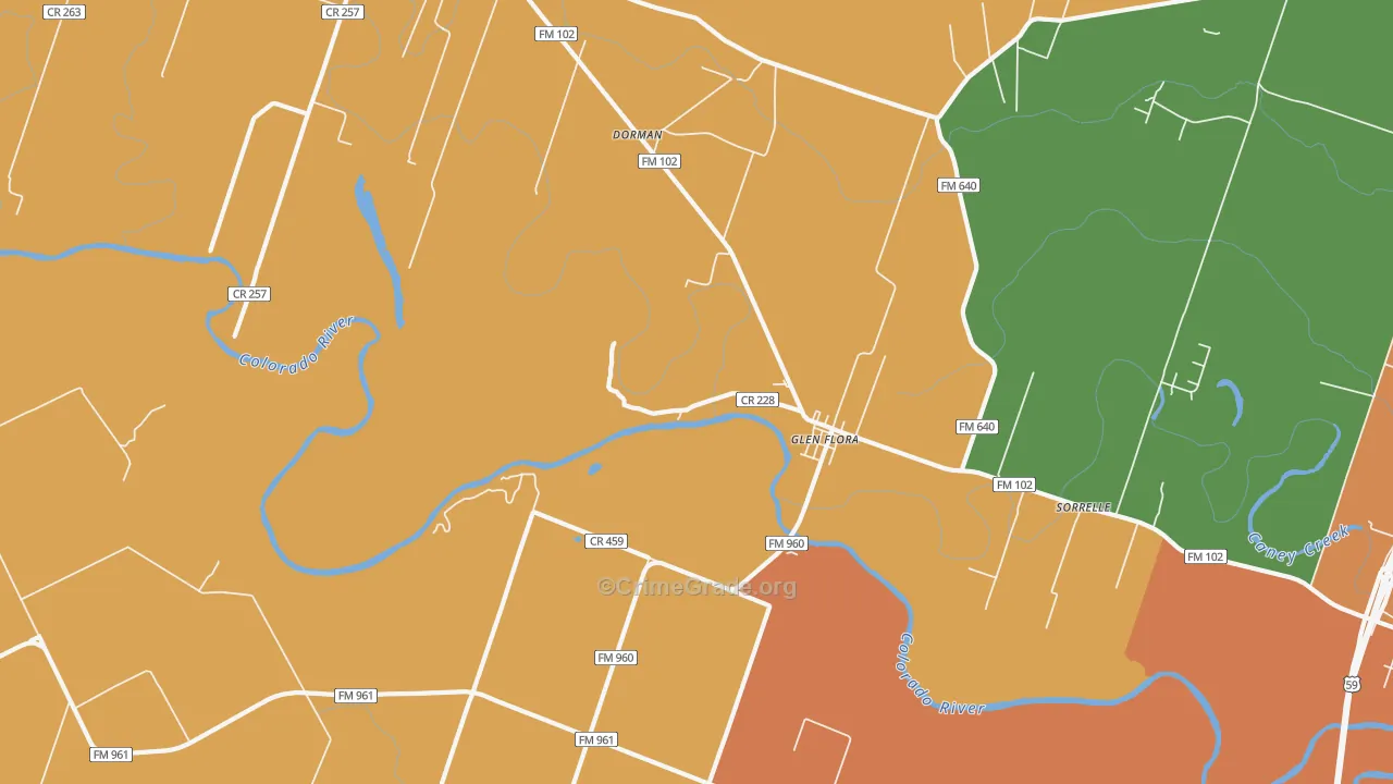 Glen Flora, TX Map of Theft Rates