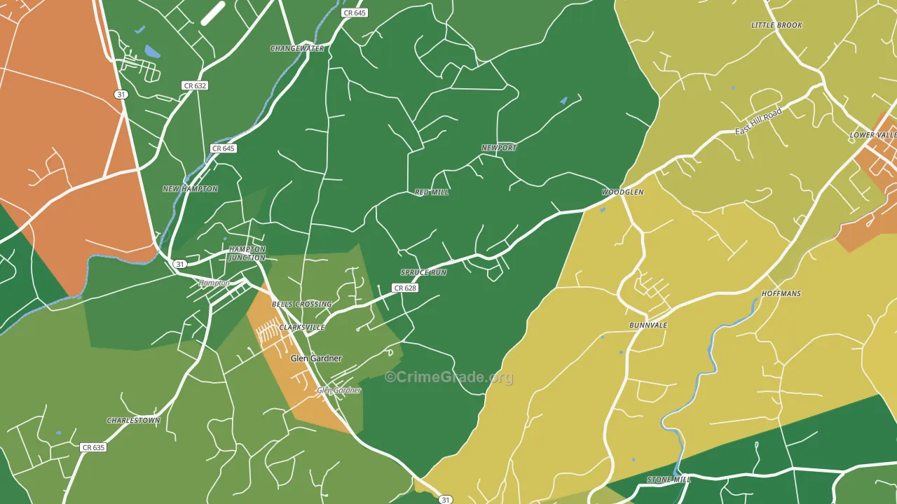 Glen Gardner, NJ Map of Theft Rates