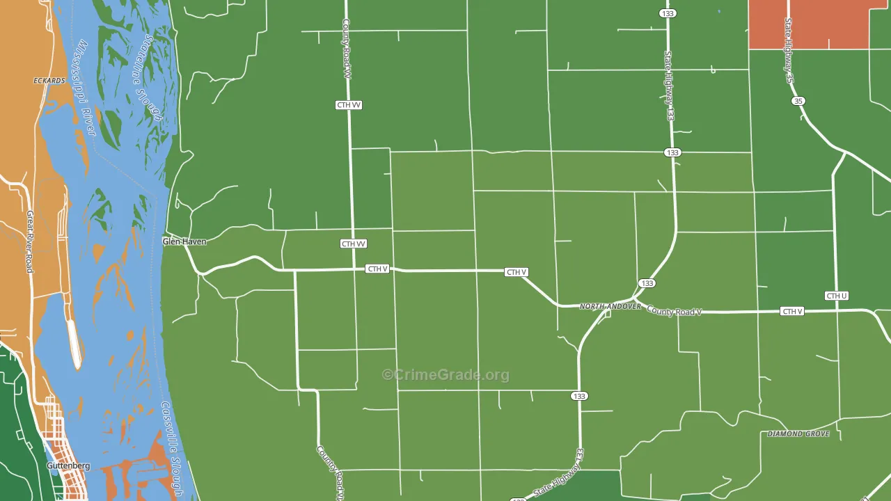 Glen Haven, WI Map of Theft Rates