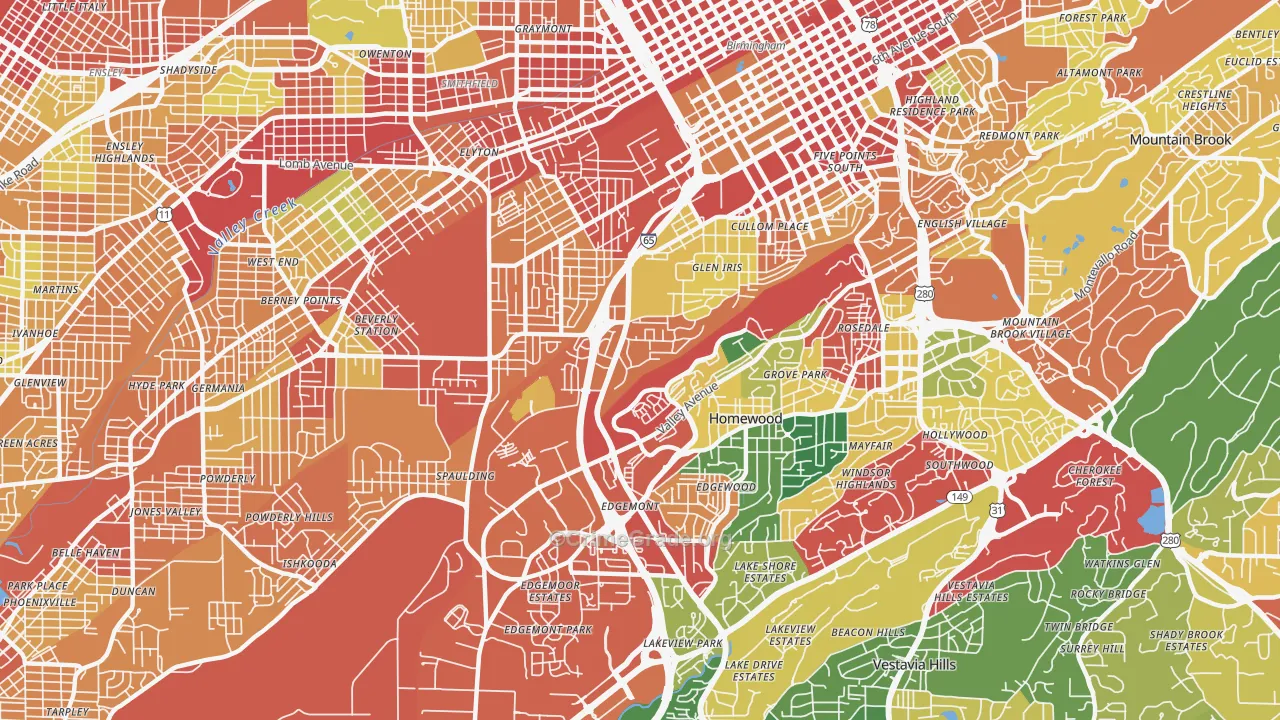 Glen Iris, Birmingham, AL Map of Theft Rates