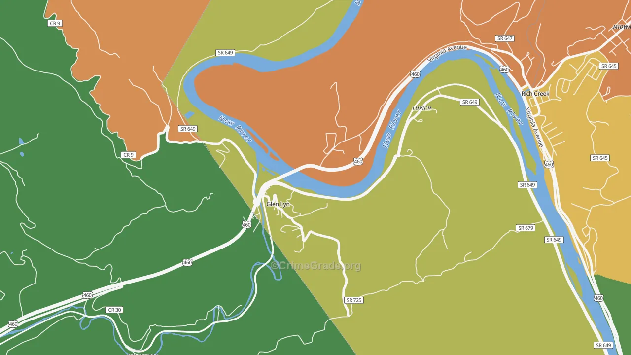 Glen Lyn, VA Map of Theft Rates