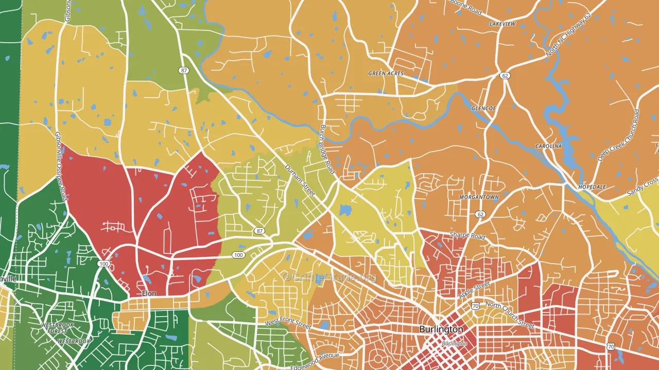 Glen Raven, NC Map of Theft Rates