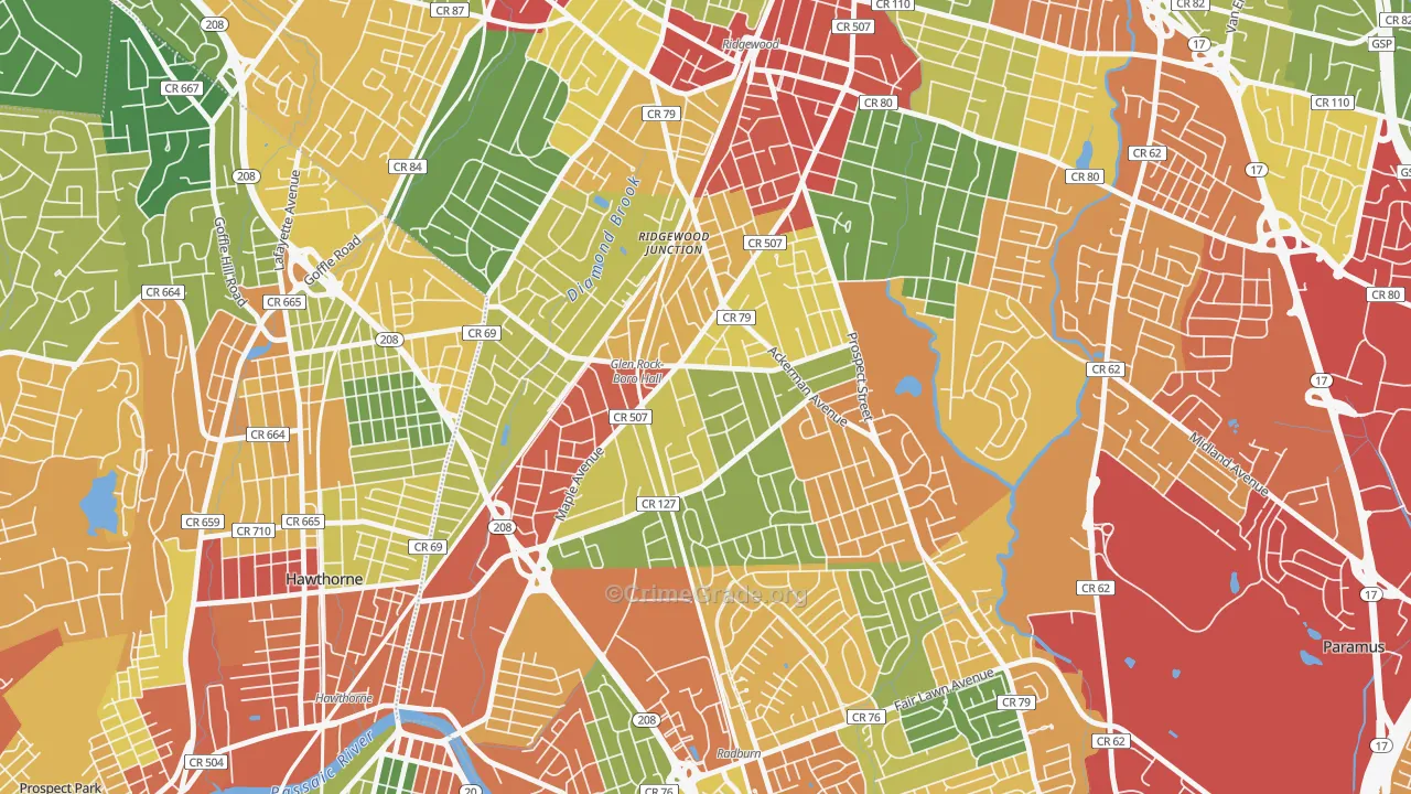 Glen Rock, NJ Map of Theft Rates