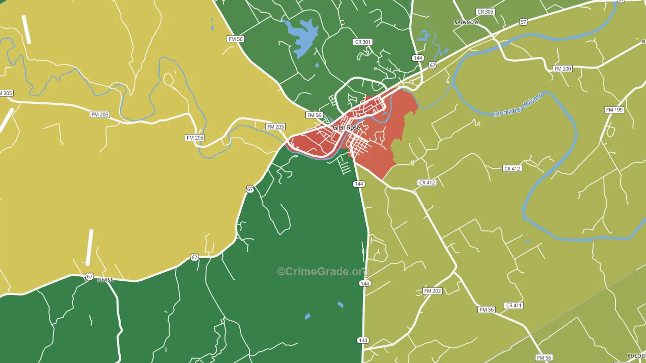 Glen Rose, TX Map of Theft Rates