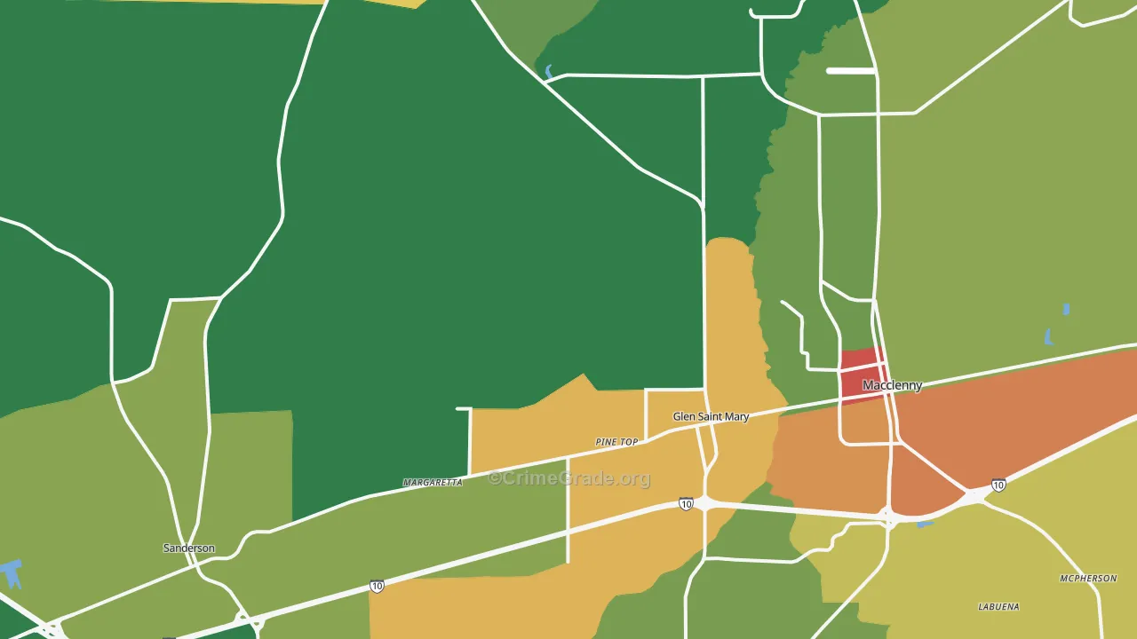 Glen St. Mary, FL Map of Theft Rates