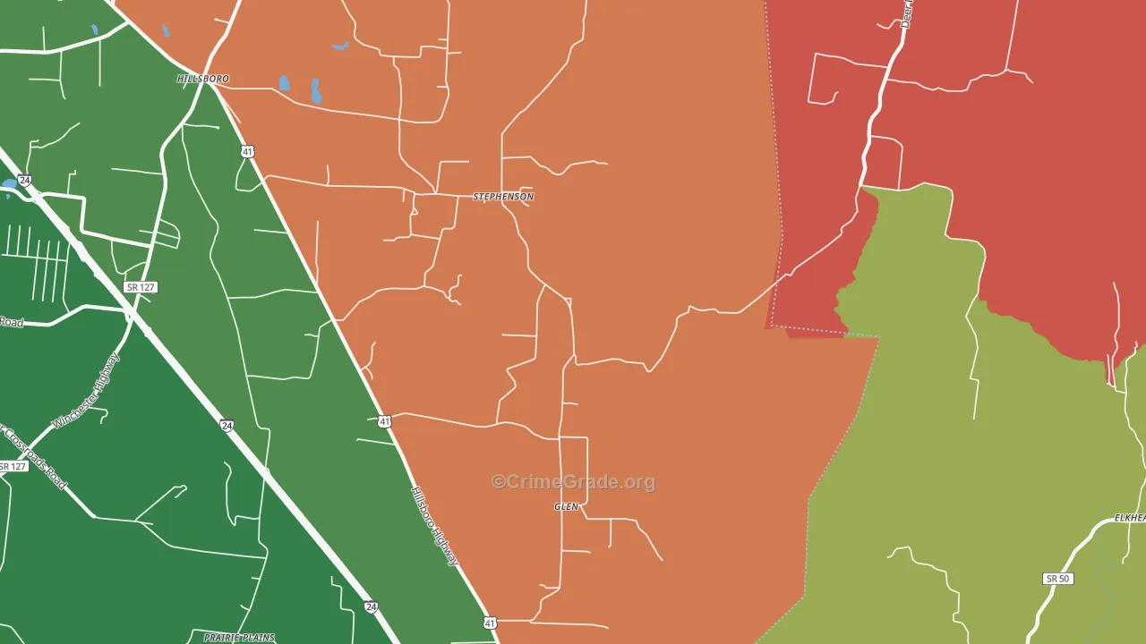 Glen, TN Map of Theft Rates