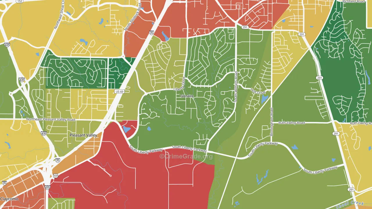 Glenaire, MO Map of Theft Rates