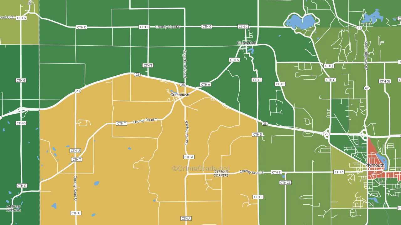 Glenbeulah, WI Map of Theft Rates