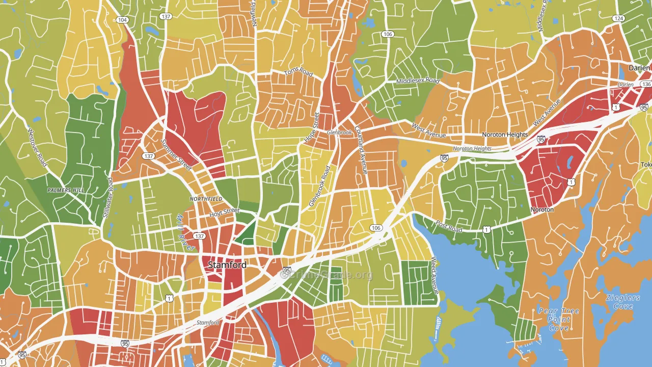 Glenbrook, Stamford, CT Map of Theft Rates